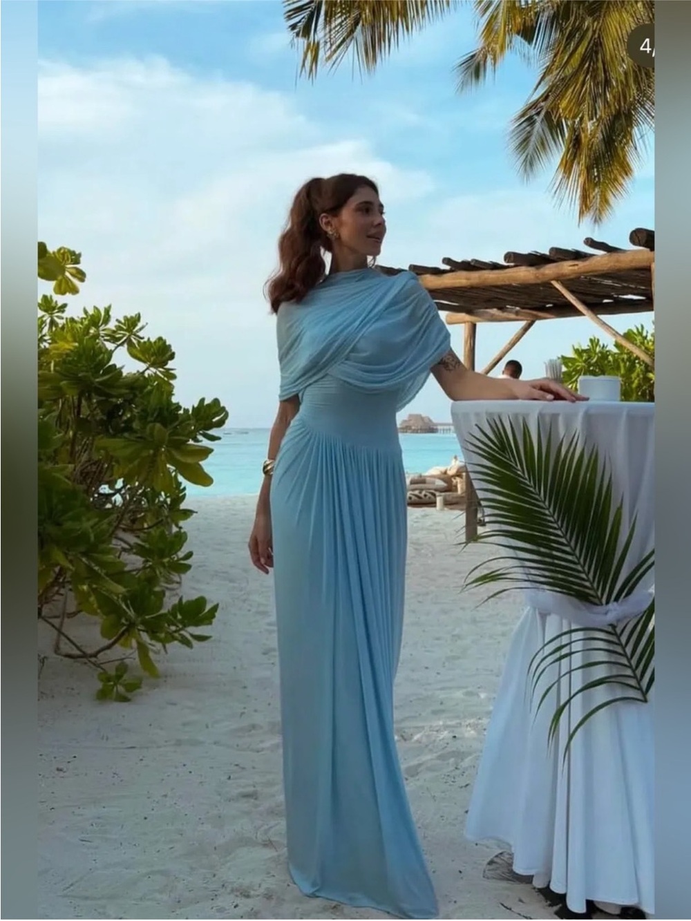 deme blue dress By Gabriella Jasmine shoulder piece made from